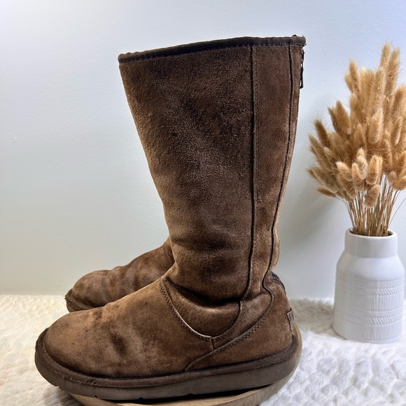 UGG Knightsbridge Brown Suede Shearling Women Size 8 Tall Back Zip Boots - Picture 2 of 15